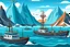 Placeholder: marine ecosystem Iceland mountains haddock and Atlantic cod cartoon style fishing trawlers