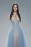 Placeholder: generate an image of a fake person that looks totally real, make them with long, straight black hair, blue eyes, well-endowed, wearing a jeweled tiara, a necklace with a heart-shaped ruby, transparent glass, slippers, and a light blue, cinderella ball gown with a plunging neckline.