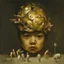 Placeholder: a huge golden brain supported by very small beautiful Asian female human bodies, complex surgical instruments mix a newborn boy between light and shadow, surrealism, symbolism, minimalism, sculpture by Adrian Ghenie, Lucian Freud, Rene Magritte, Salvador Dali