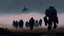 Placeholder: marching machine soldiers, creepy landscape, techno gothic visual composition, science fiction painting, Denis Sarazhin, Quint Buchholz, Simon Stålenhag, Neil Blomkamp, Christopher Shy, Alejandro Burdisio, RAW, gritty high contrast, atmospheric horror, unsettling art, dark palette, harsh colour