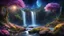 Placeholder: beautiful fairy land in space,night lights,flowers,river,waterfall,trees