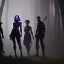 Placeholder: A group of four characters from a fictional book world. A witch, a gladiator, a thief, and an enchanter. The characters are in a dark forest. The characters are shrouded in mystery.