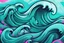 Placeholder: a background of surf waves with black linework, blue teal tones, surf culture, kawaii cute. + vector linework. swirling in bottom right. add pink and magenta graffiti lines over edges