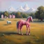 Placeholder: a big muscle man sitting on a pink horse.like 19th painting