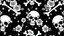 Placeholder: gothic pattern of bones, flowers and skulls, black and white