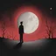 Placeholder: Man mesmerized by the moon, by Don Hertzfeldt, minimalistic creepy sketch, dark colors, red hues, complex contrast, dynamic composition