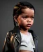 Placeholder: Rihanna toddler, full height, leather jacket, soft skin, dramatic lighting, hyper realistic