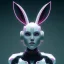 Placeholder: A beautiful portrait of a cyborg rabbit white neon color scheme, high key lighting, volumetric light high details psychedelic background