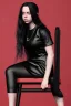 Placeholder: Billie Eilish, sitting on a chair, Black Short Dress, high detail, realistic