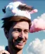 Placeholder: Ultra realistic clouds sky scene, medium shot view, portrait, sweet Childs, free jumping flying, trinkets, monster hair, jelly beans, inflatable helmet, smile, happy, Wes Anderson style, inflatable color clothing, extreme, wind, clouds sea, 20,000 feet altitude, stratosphere, soft color, highly detailed, unreal engine 5, ray tracing, RTX, lumen lighting, ultra detail, volumetric lighting, 3d, finely drawn, high definition, high resolution.