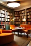 Placeholder: bibliothèque cosy et moderne couleurs chaudes confortable propice à la rechercheambiance suédoise