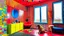 Placeholder: A room with a dog and a window, inspired by Yayoi Kusama, full of polka dots and vibrant colors that make you feel like you're in a dreamy, fantasy world.