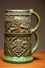 Placeholder: A viking dwarfa tankard of honey mead. An oak leaves and green man are prominent. Book of Kells style