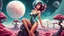 Placeholder: slim Sci-fi pin-up girl on an alien planet of cloud trees