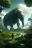 Placeholder: Paisaje de ciencia ficción con plantas y animales gigantes