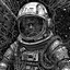 Placeholder: astronaut zombie, regressive overlapping timeline, horror art, by Arthur Secunda and HR Giger, by Wes Benscoter, mind-bending illustration; dramatic and ominous, asymmetric, Braille language glyphs, abstract cosmic horror,