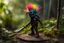 Placeholder: caricature, evil, dark arts, intricately painted, miniature figure. a miniature figure of an (angry:1.5) cyberpunk (Minion with glasses:1.4) with a rainbow mohawk hairstyle, set in a jungle, (holding a machete:1.6), giant boots, punk, worn, bokeh, Low DOF, 16k, trending on artstation. AlbedoBase XL.