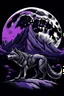 Placeholder: a big wolf behide , it purple and black mountains , with a moon in the sky