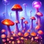 Placeholder: psychedelic giant mushrooms and tiny flying jelly fish and antic city in the background 3D mystic ambiance