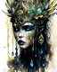 Placeholder: Aquarelle vantblack pouring Acrylic A beautiful voidcore shamanism biomechanical watercolour woman angelic Beauty extremely textured botanical faced portrait with a voidcore filigre gothica headdress with metallic filigree gothica ornaments around ribbed with agate stones half face masqu azurit mineral stone metallic watercolour palimpsest steampunk filigree Golden voidcore shamanism foral pansy margaréta daisy black ink on half face masque gothica filigree voidcore athmospheric portrait liquid