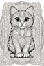 Placeholder: Coloring book, cat, mandala style, more white space around the edge of the page, centered, clear black lines, no shading, zoomed out, white frame