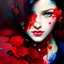 Placeholder: Red, beautiful girl, roses, hearts, paint splatter, Jeremy Mann, Pino Daeni, Alphonse Mucha and Alex Maleev and Liz Gael, oil splash, Paint Strokes, Ink Drip, a masterpiece, 8k resolution, trending on artstation, highly detailed intricate, black_lineart, sharp focus