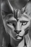 Placeholder: male face of the mythical gods Bastet black and white face straight view