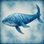 Placeholder: prehistoric fish-whale that is very weird looking blue ice-blue and white in anthotype print art style