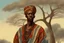 Placeholder: Design, African man, oil painting, featureless, graphic, background, sky, trees, traditional clothes