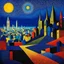 Placeholder: City with many colors, solchi e rilievi, dark blue decal pointillism Max Ernst