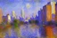 Placeholder: City near trees, Photography, hyperrealism, claude monet impressionism painting