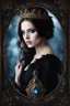 Placeholder: portrait of a young gothic queen with brown hair and blue eyes, very beautiful, dark fantasy