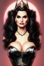 Placeholder: painting of lisa ann as evil queen in black leather, feminie, angry, stern look on her face, volouptous, busty, cleavage, emperious, mature, highly detailed, digital painting, artstation, concept art, smooth, sharp focus, illustration, art by gaston bussiere and alphonse mucha