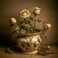 Placeholder: an art of a pot with 4 old and withered dry small roses on a dead greenish beige background