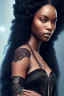 Placeholder: A portrait of a beautiful curvaceous black woman with long black hair, wearing a lace black corset, wizard, magical, ethereal, intricate, bright lighting, . Concept art by wlop. Ultra quality 8k.