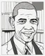 Placeholder: coloring page for teens, simple outlines art, cartoon style, outline drawing, bold outlines, clean and clear outlines, no tones color, no color, no detailed art, art full view, wide angle, white background, Barack Obama