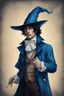 Placeholder: young black haired blue eyed dandy wizard in the style of beresford egan