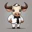 Placeholder: A cartoon royal game character dressed in a white shirt and black tie, with a brown cow head and horns. They are holding one hand