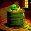 Placeholder: 90's TCG fantasy artwork art of radioactive waste barrel