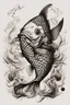 Placeholder: Create a captivating modern 2d ink tattoo design for print , prestigious Sacred Carp using the elegant influences of japan art style, for print, dynamic elements from fashion and design, and bold Japanese contemporary art aesthetics, framing centered in the center, distanced from the edges of the paper perimeter, perfect anatomy, bauhaus, Divine Proportion,