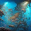 Placeholder: underwater ocean scene, bizarre sea creatures, beams of light streaming through, background of colorful reefs, a highly detailed illustration, realistic render, 8 k, micro detail, intricate, elegant, centered, digital painting, smooth, sharp focus, illustration, artgerm, tomasz alen kopera, peter mohrbacher, donato giancola, joseph christian leyendecker, wlop, boris vallejo