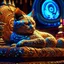 Placeholder: the style of Gustave Klimt, a Siamese cat sleeping in the lap of a sitting stone statue of a Buddha, completely relaxed. Modifiers: elegant dof photorealistic beautiful dynamic lighting 4K 3D cinematic postprocessing acrylic art focused stars neon glowi