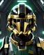 Placeholder: star wars bald male corellian pilot wearing black and bright gasoline green First Order special forces TIE pilot commando armored flightsuit and helmet with gold trim inside the jedi temple, centered head and shoulders portrait, hyperdetailed, dynamic lighting, hyperdetailed background, 8k resolution, volumetric lighting, light skin, fully symmetric details