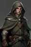 Placeholder: male high elf ranger wearing a leather jerkin and a gray hooded cloak