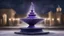 Placeholder: Hyper Realistic Sufi Whirling with Purple & White Islamic Sufi Rustic Grungy outside a navy-blue-marble-fences with a beautiful water fountain at dark night