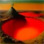 Placeholder: A light red plateau with a molten crater painted by Max Ernst