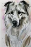 Placeholder: Abstract wet watercolour of a rough collie, ink lines, interlinked circles,detailed focus on eyes