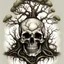 Placeholder: tattoo design of a human skull with tree roots coming out the bottom and mystical dead tree branches coming through the top