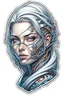 Placeholder: a sticker with a drawing of a woman's face, cyberpunk art inspired by Marco Mazzoni, Artstation, fantasy art, fantasy sticker illustration, intricate digital artwork, cyborg - girl with silver hair