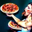 Placeholder: obese woman stuffing her face with pizza while burping and farting